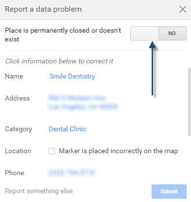 Google Maps suggest an edit selecting permenantly closed