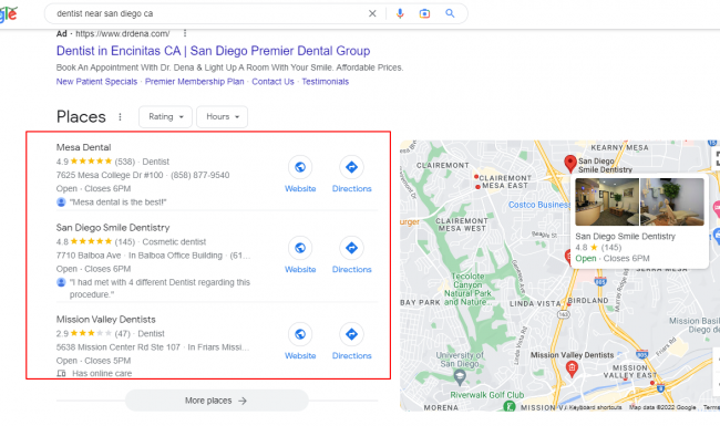 dentist near san diego ca Google Search 3-pack