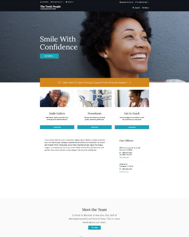 General Dentistry website design example