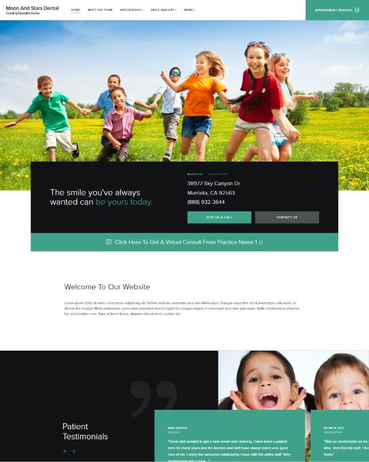 Pediatric and Playful dental website design example