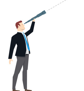 man holding telescope, representing dental marketing goal analysis